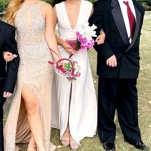 Halston heritage beige long dress